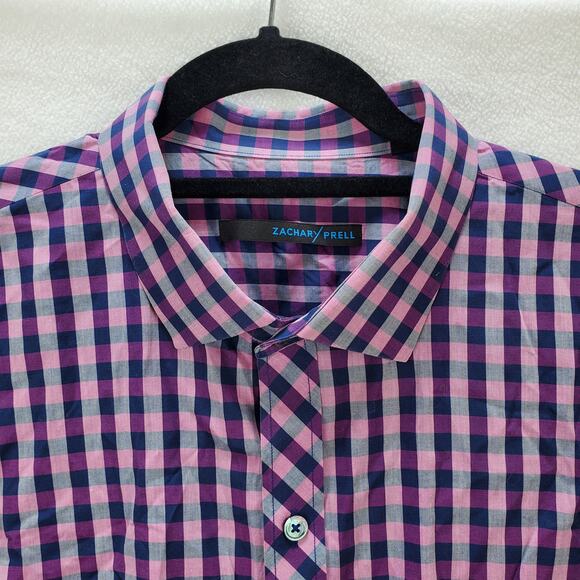 Zachery Prell Shirt Mens XL Plaid Button Front Purple Blue Short Sleeve Collared - Picture 5 of 11